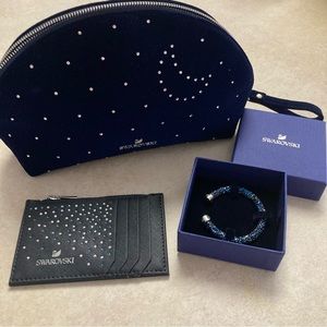 Swarovoski bracelet gift set bag pouch and card wallet navy blue new
